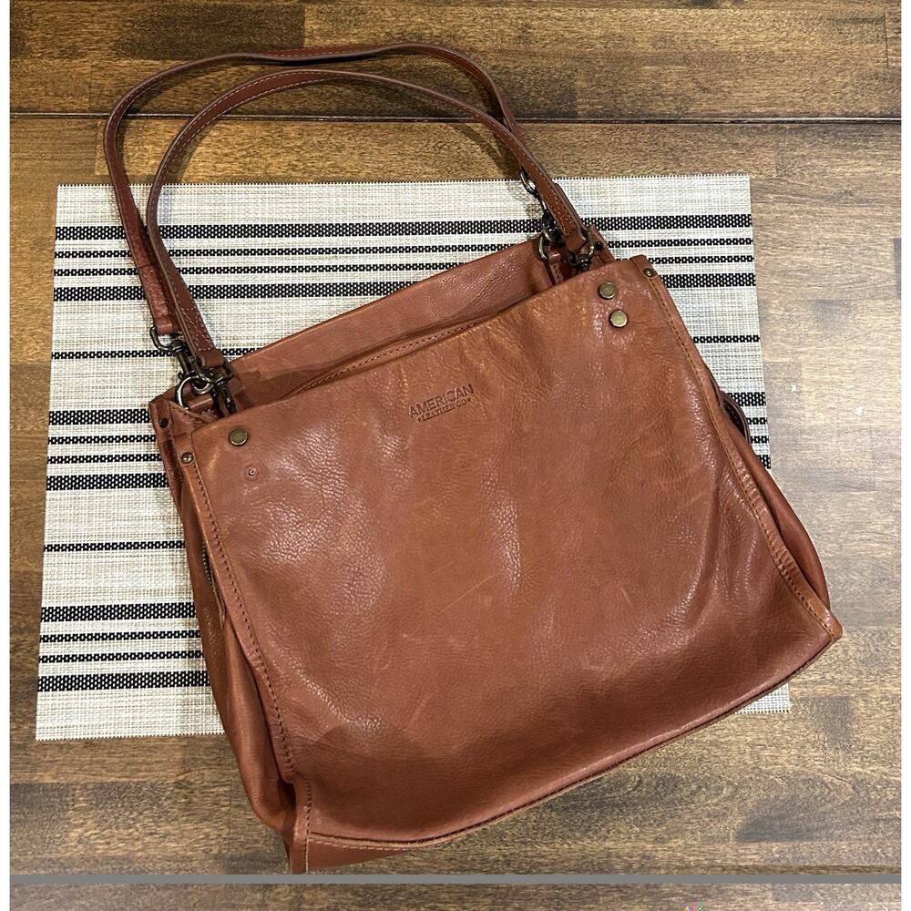 American Leather Co Lenox Triple Entry Satchel Brandy purse
